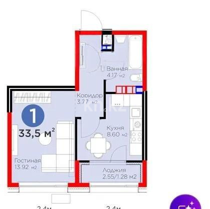 Продажа 1-комнатной квартиры, 33.5 м², мкр. Гажайып, дом  11/19 - Продажа квартир в Алматы фото 1 из 1