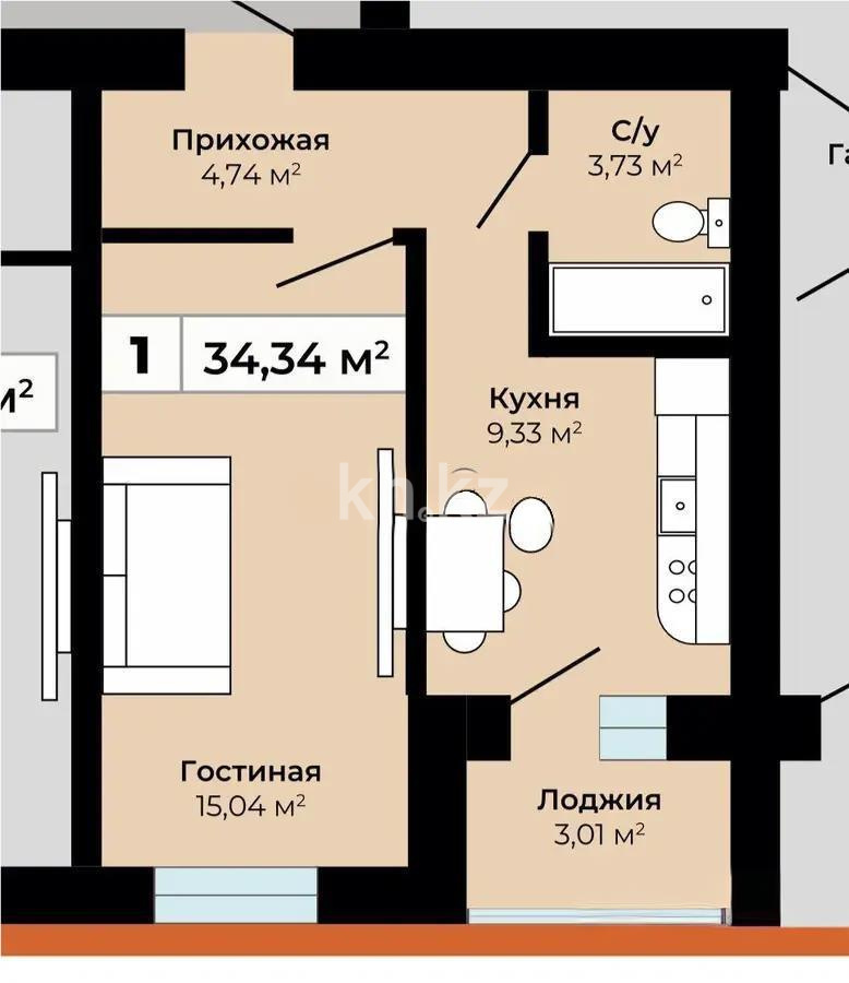 Продажа 1-комнатной квартиры, 35.8 м² в Астане - фото 4
