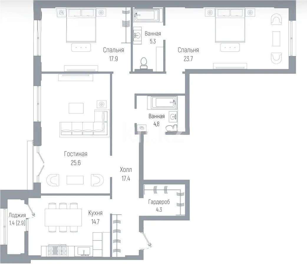 Продажа 3-комнатной квартиры, 115 м² в Астане