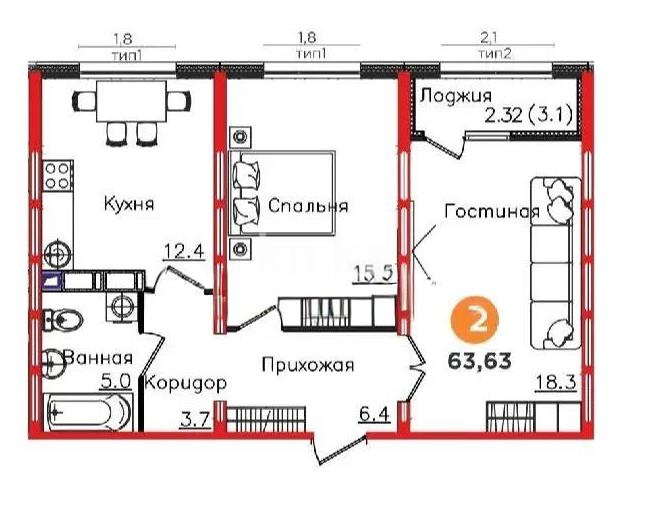 Продажа 2-комнатной квартиры, 63.63 м², ул. Е-67, дом  8 в Астане - фото 5
