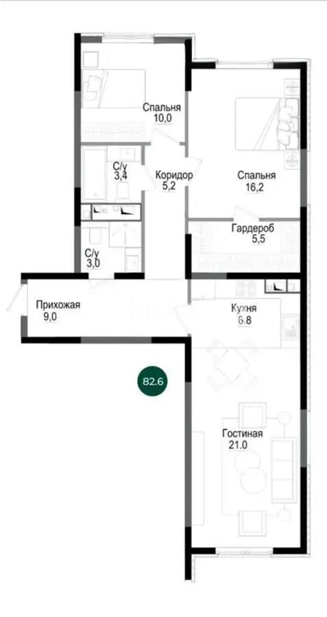 Продажа 3-комнатной квартиры, 82.6 м² - Продажа квартир в новостройках Алматы без посредников фото 1 из 1