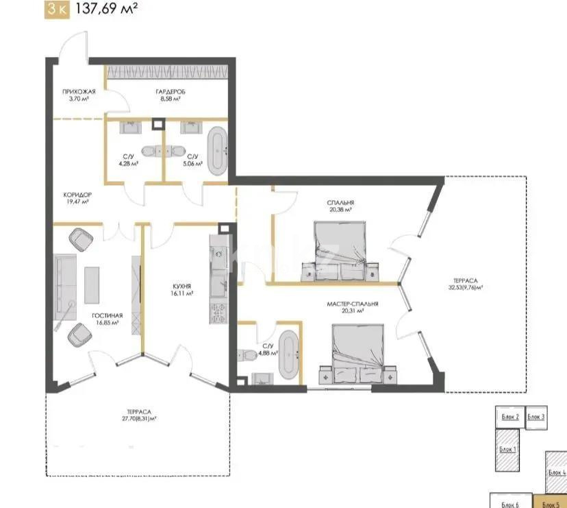 Продажа 3-комнатной квартиры, 137 м², ул. Каппарова, дом  187 стр - Продажа  трехкомнатных квартир в Алматы с фото фото 1 из 1