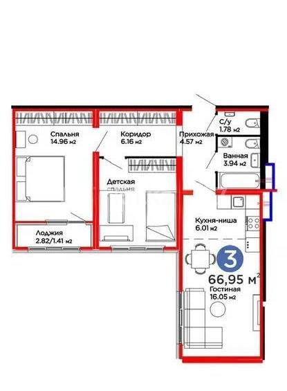 Продажа 3-комнатной квартиры, 66 м² в Астане