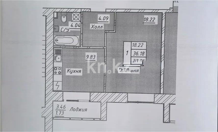 Продажа 1-комнатной квартиры, 38 м², ул. Тынышбайулы, дом  6 стр - Продажа квартир в Астане фото 1 из 1