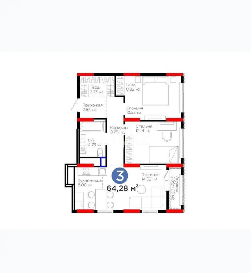 Продажа 3-комнатной квартиры, 65 м², ул. Е-908, дом  23 стр - Продажа квартир в Астане фото 1 из 1