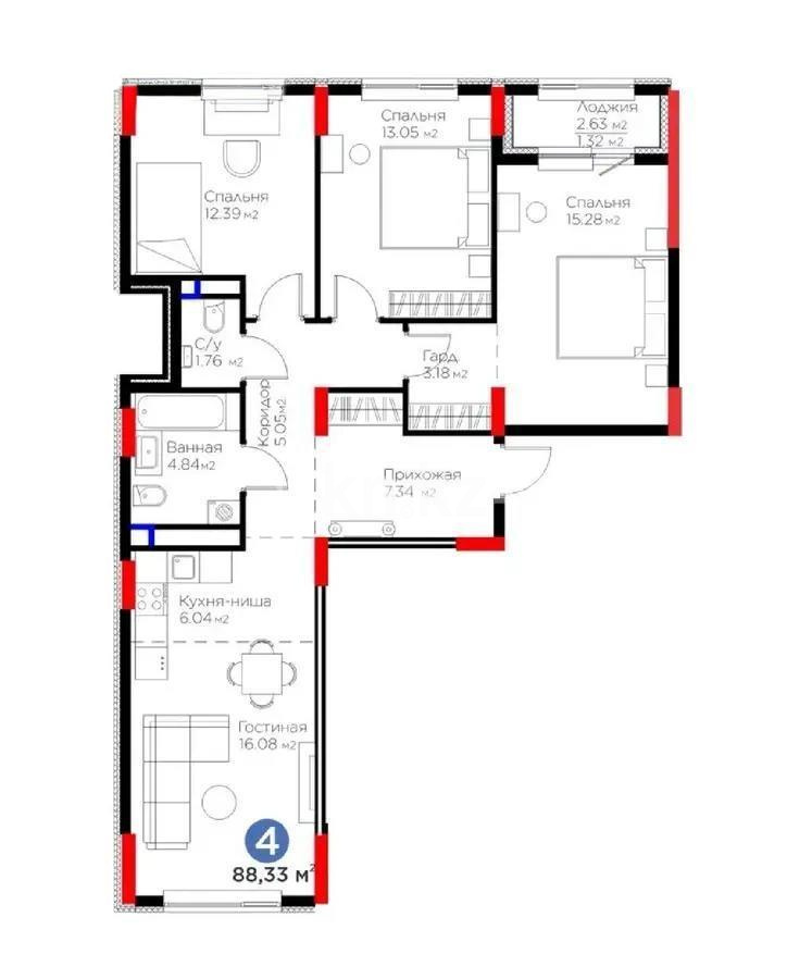 Продажа 4-комнатной квартиры, 87.4 м² в Астане - фото 5
