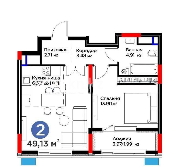 Продажа 2-комнатной квартиры, 49.13 м², ул. Бухар жырау, дом  33 - Продажа  двухкомнатных квартир в Астане с фото фото 1 из 1