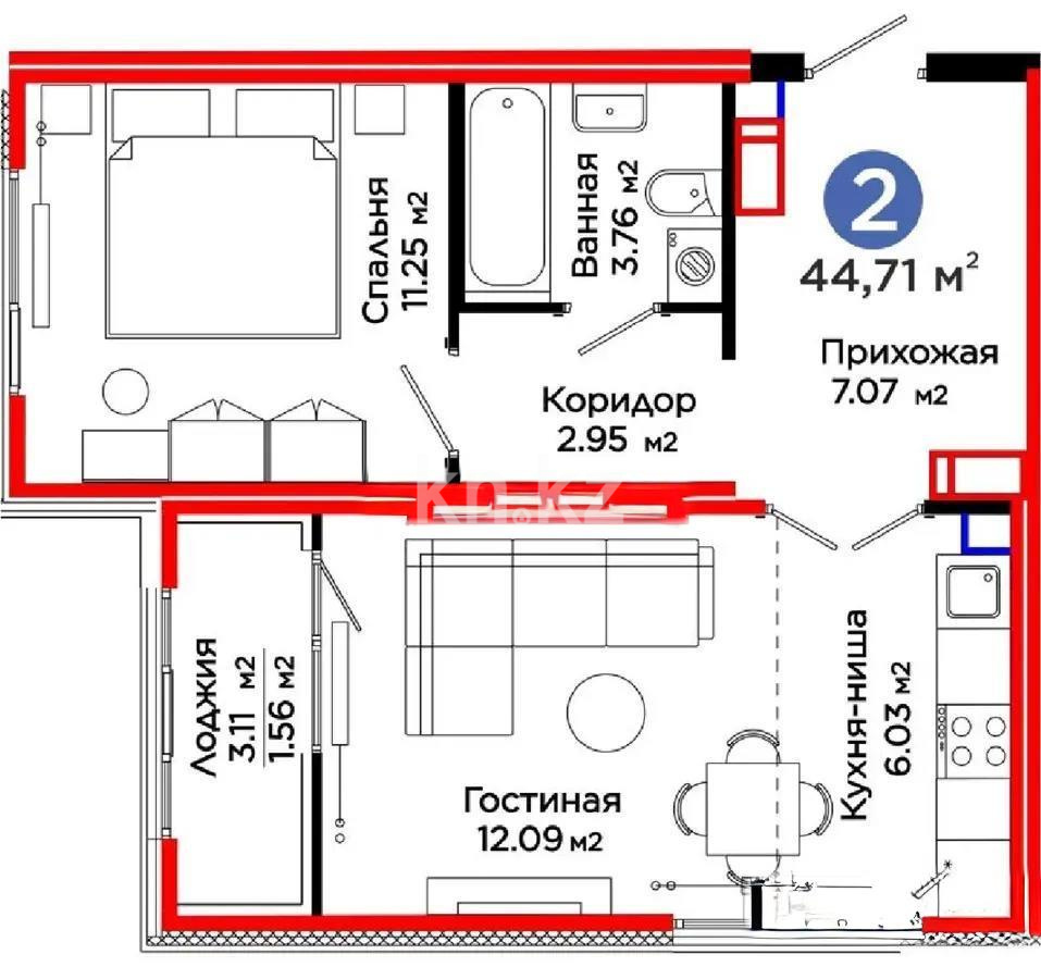 Продажа 2-комнатной квартиры, 45 м², ул. Е-652, дом  18 в Астане - фото 5