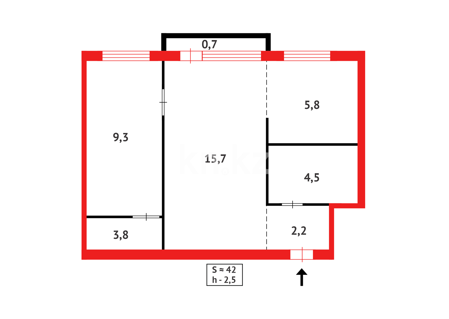 Продажа 2-комнатной квартиры, 44 м² - Недвижимость в Караганде - страница 3 фото 7 из 7