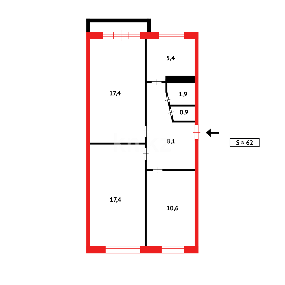 Продажа 3-комнатной квартиры, 61 м² - Продажа трехкомнатных квартир в Казахстане - страница 15 фото 13 из 13