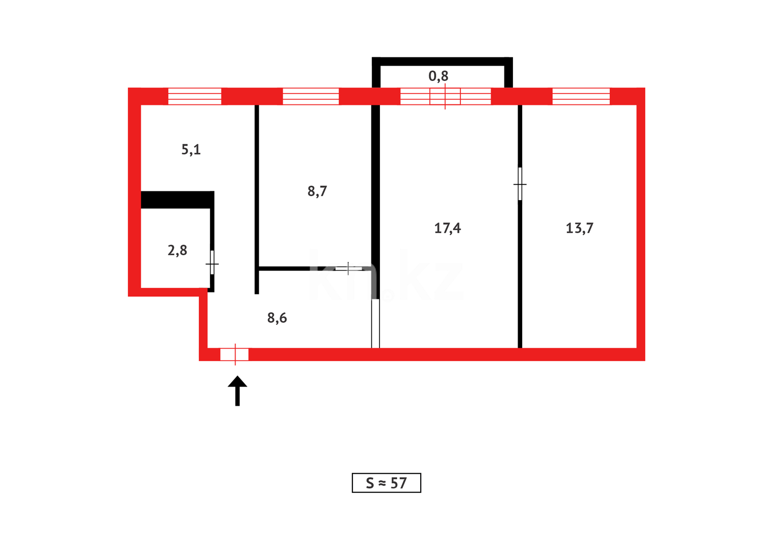 Продажа 3-комнатной квартиры, 57 м², ул. Абая - Продажа квартир в Абае фото 11 из 11