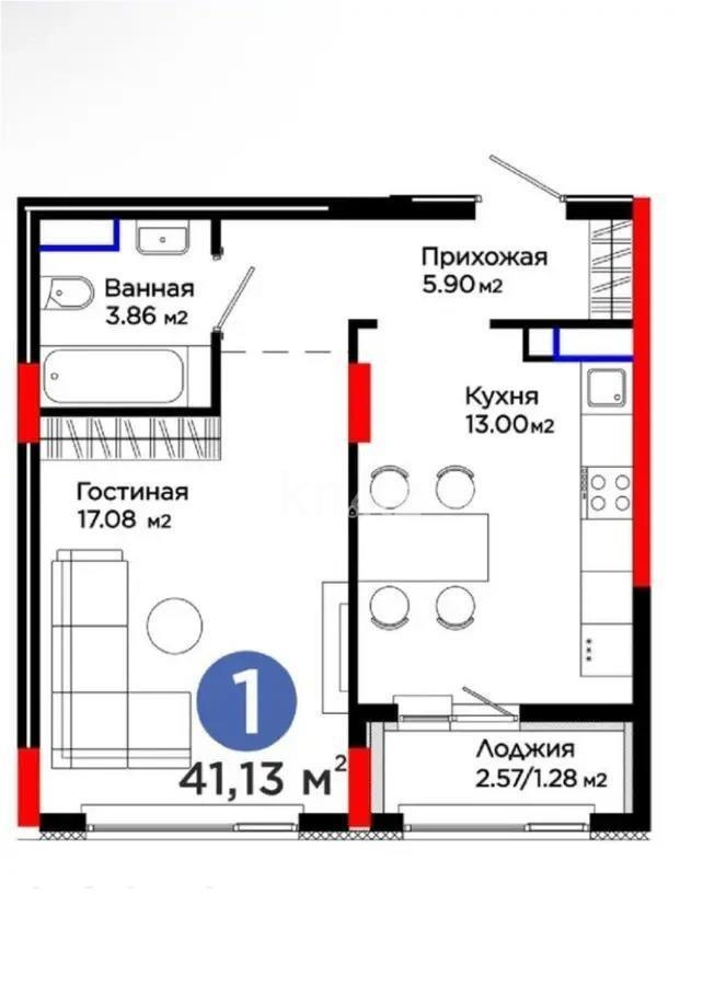 Продажа 1-комнатной квартиры, 41.13 м², ул. Е-900, дом  8 - Продажа квартир в новостройках Астаны фото 1 из 1