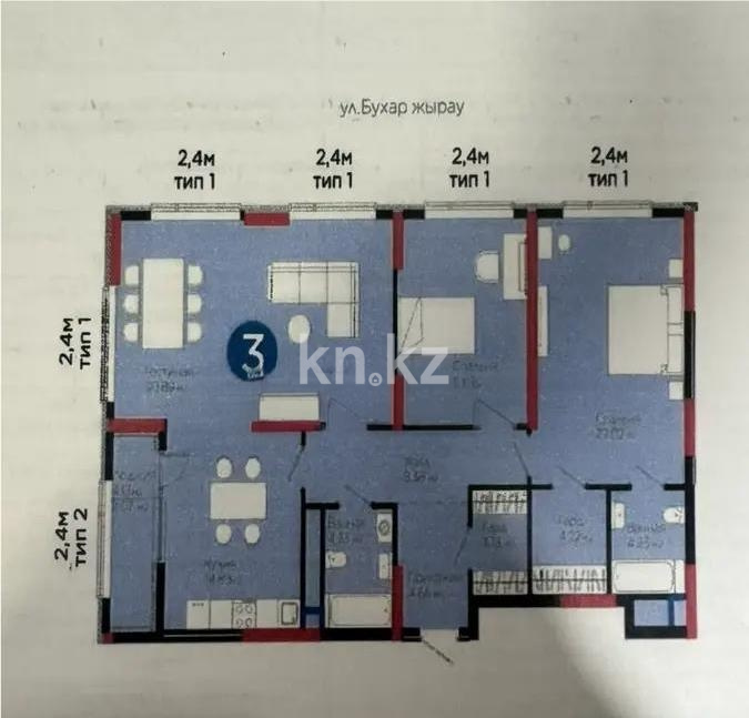 Продажа 3-комнатной квартиры, 113.58 м² в Астане