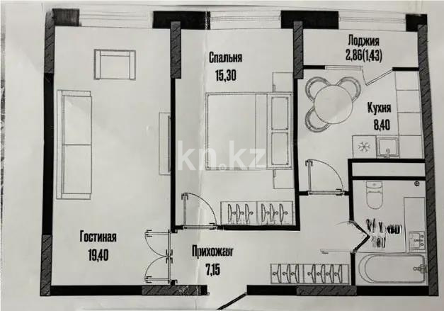 Продажа 2-комнатной квартиры, 56.56 м², ул. Бухар жырау, дом  12/2 в Астане