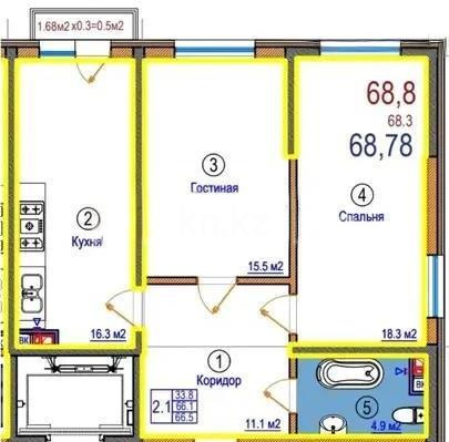Продажа 2-комнатной квартиры, 67 м², мкр-н Нуркент, дом  6/2 - Продажа квартир в Казахстане фото 1 из 1