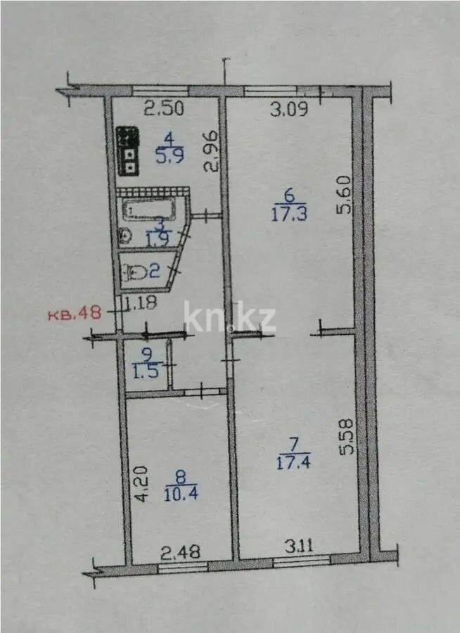 Продажа 3-комнатной квартиры, 62.4 м² в Алматы