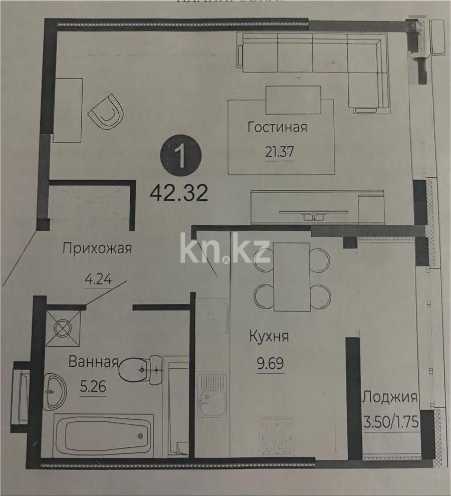 Продажа 1-комнатной квартиры, 43 м², ул. Е-882, дом  7 - Продажа  однокомнатных квартир в новостройках Астаны фото 1 из 1