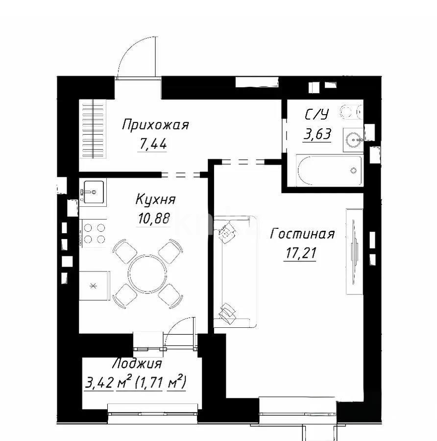 Продажа 1-комнатной квартиры, 39.83 м² в Астане