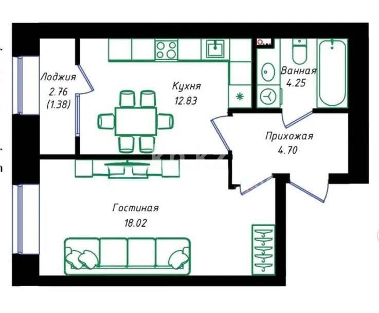 Продажа 1-комнатной квартиры, 41.8 м² в Астане