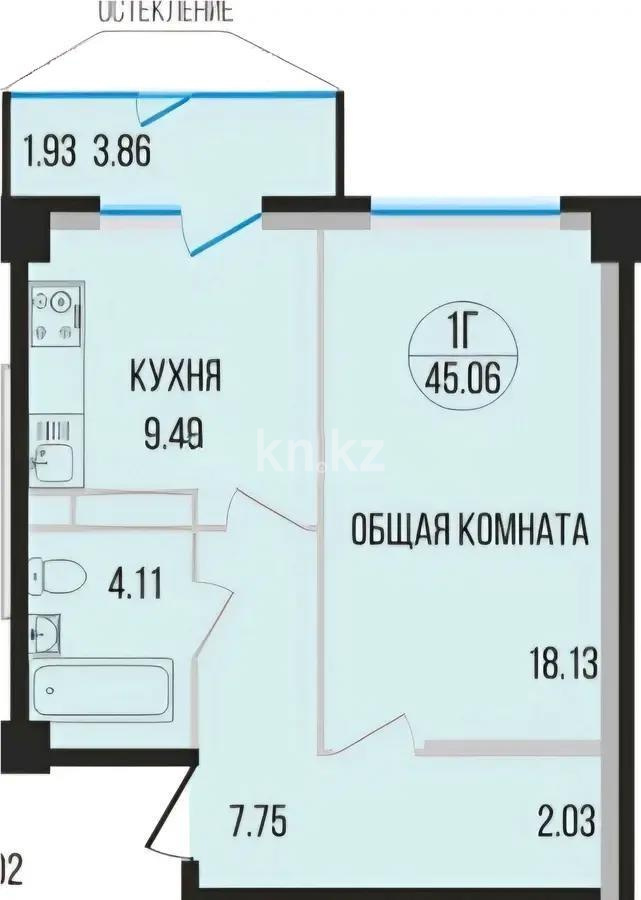 Продажа 1-комнатной квартиры, 45.06 м², ул. Радостовца, дом  167а стр - Продажа  однокомнатных квартир в новостройках Алматы фото 1 из 1