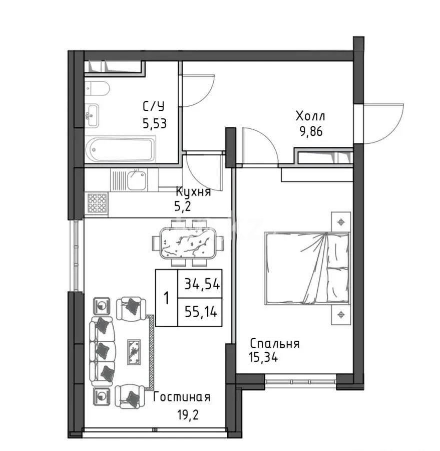 Продажа 2-комнатной квартиры, 55.2 м², ул. Арайлы, дом  6/2 стр в Алматы