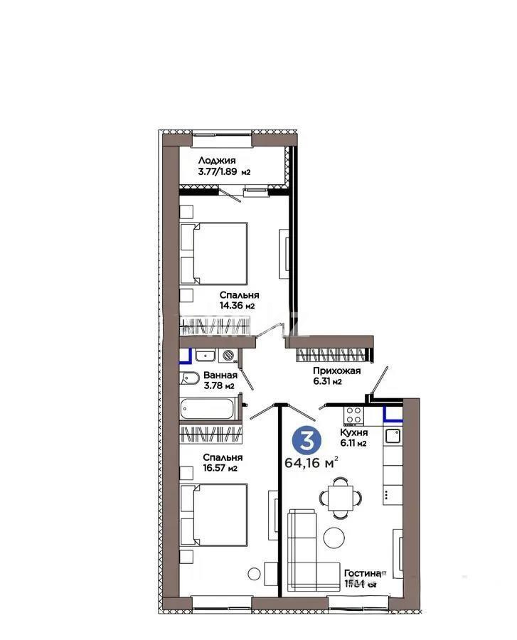 Продажа 3-комнатной квартиры, 64.16 м², пр. Улы Дала, дом  5 стр - Продажа  трехкомнатных квартир в новостройках Астаны без посредников фото 1 из 1