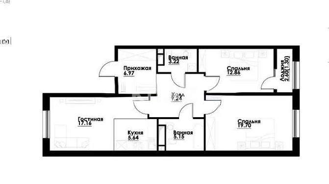 Продажа 3-комнатной квартиры, 81.25 м² - Продажа трехкомнатных квартир в монолитно-каркасном доме в Алматы - страница 29 фото 1 из 1