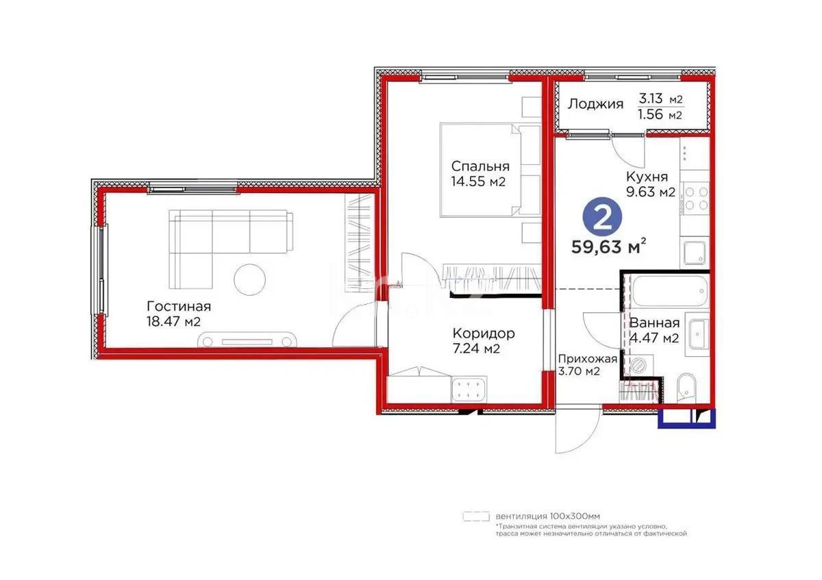 Продажа 2-комнатной квартиры, 59.63 м² - Продажа квартир от собственников в Астане - страница 20 фото 7 из 7