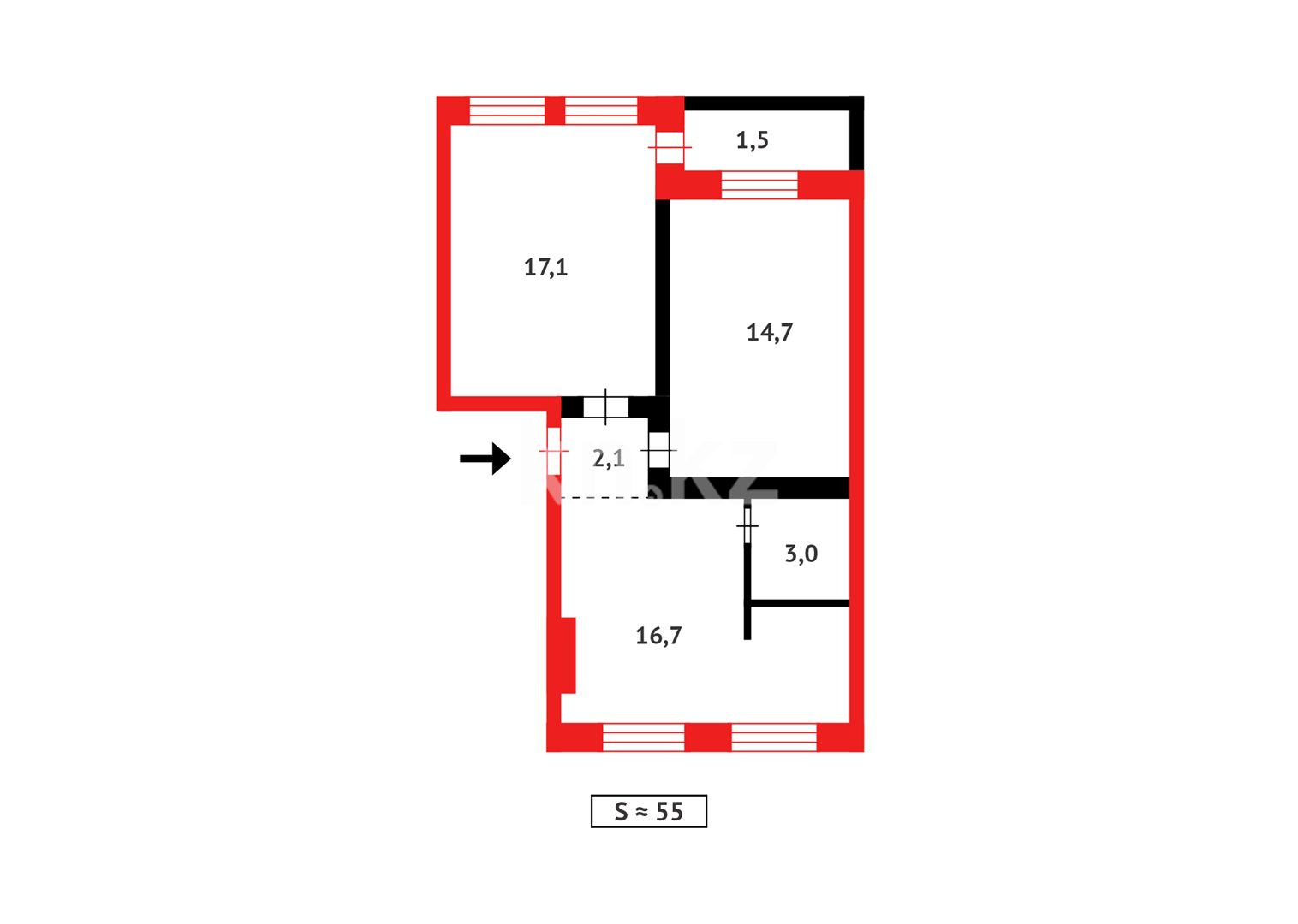 Продажа 2-комнатной квартиры, 55 м², ул. Чкалова - Продажа квартир в Казахстане фото 11 из 11