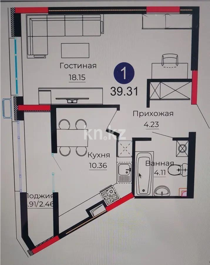 Продажа 1-комнатной квартиры, 39.31 м², ул. Серкебаева, дом  22 - Продажа квартир в Астане без посредников с фото фото 1 из 1
