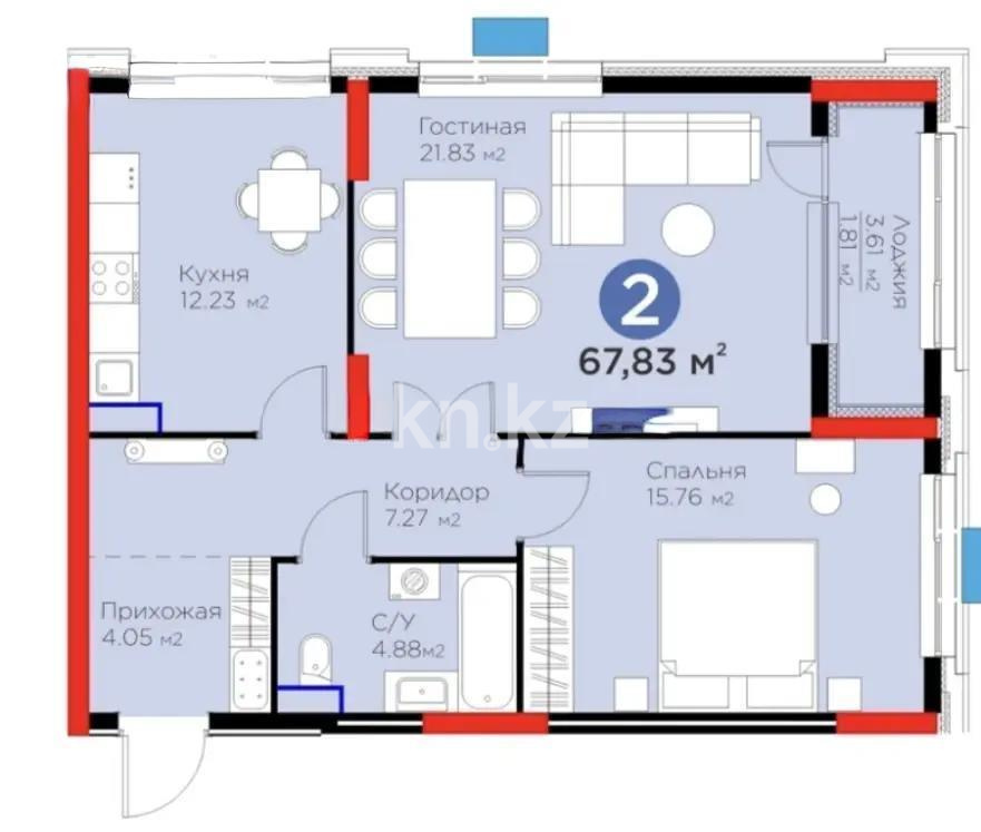 Продажа 2-комнатной квартиры, 67 м², пр. Аль-Фараби, дом  11 в Астане