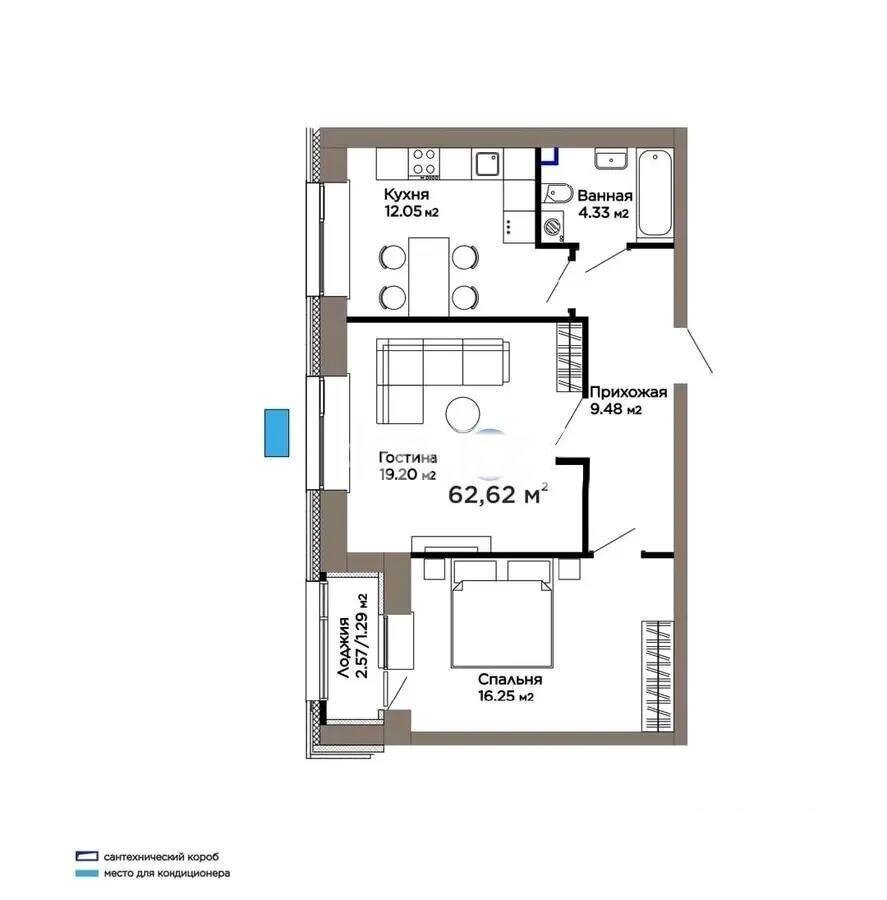 Продажа 2-комнатной квартиры, 64 м² в Астане