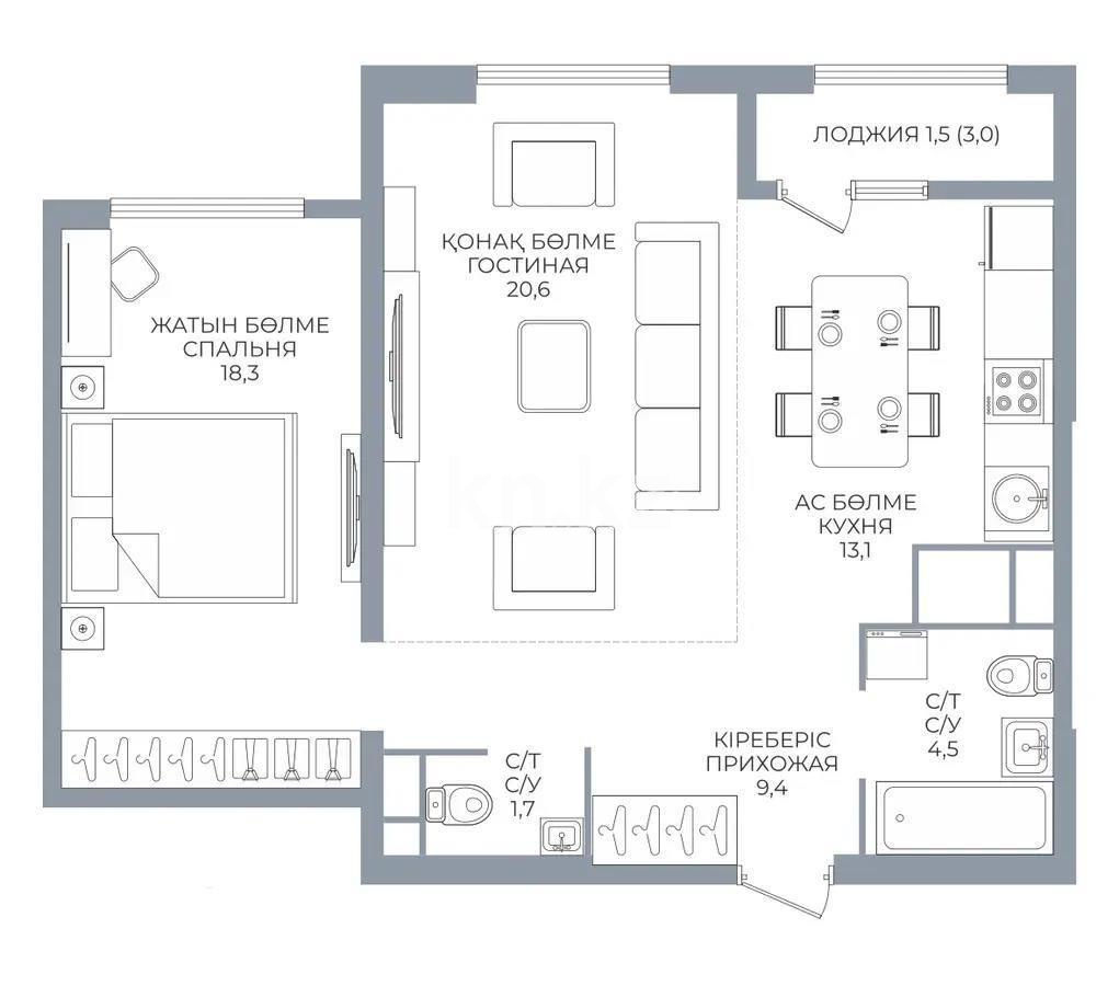 Продажа 2-комнатной квартиры, 69.1 м², ул. Сатпаева, дом  90/55 - Продажа  двухкомнатных квартир в новостройках Алматы без посредников с фото фото 1 из 1