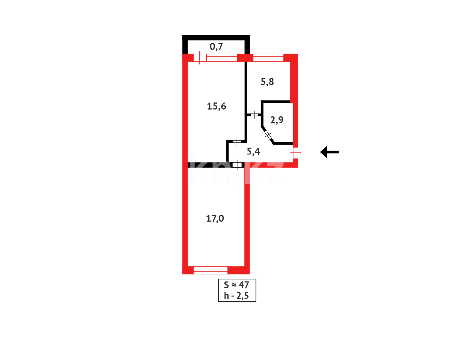 Продажа 2-комнатной квартиры, 47 м², ул. Университетская - Продажа  двухкомнатных квартир в Караганде фото 8 из 8