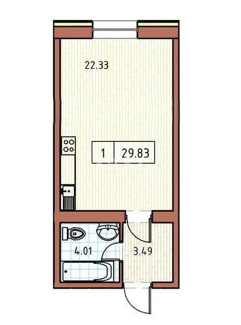 Продажа 1-комнатной квартиры, 29.83 м², ул. Жантай батыр, дом  66 в Астане