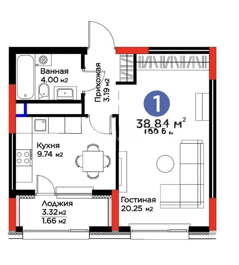 Продажа 1-комнатной квартиры, 39 м², пр. Туран, дом  57/1 - Продажа квартир в Казахстане фото 1 из 1