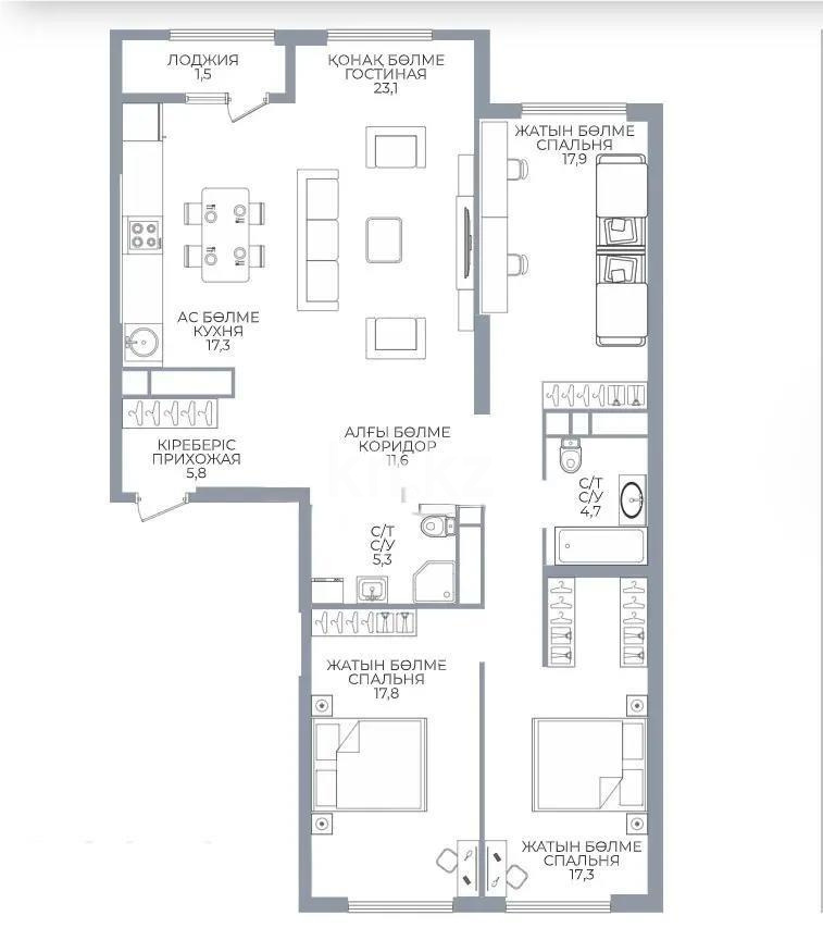 Продажа 4-комнатной квартиры, 121 м² - Продажа квартир в новостройках Алматы фото 1 из 1