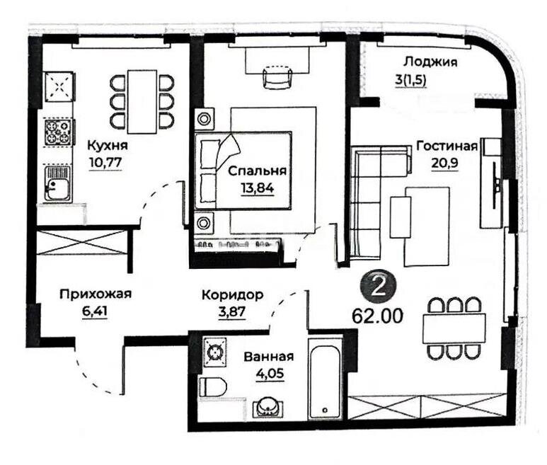 Продажа 3-комнатной квартиры, 62 м² в Астане