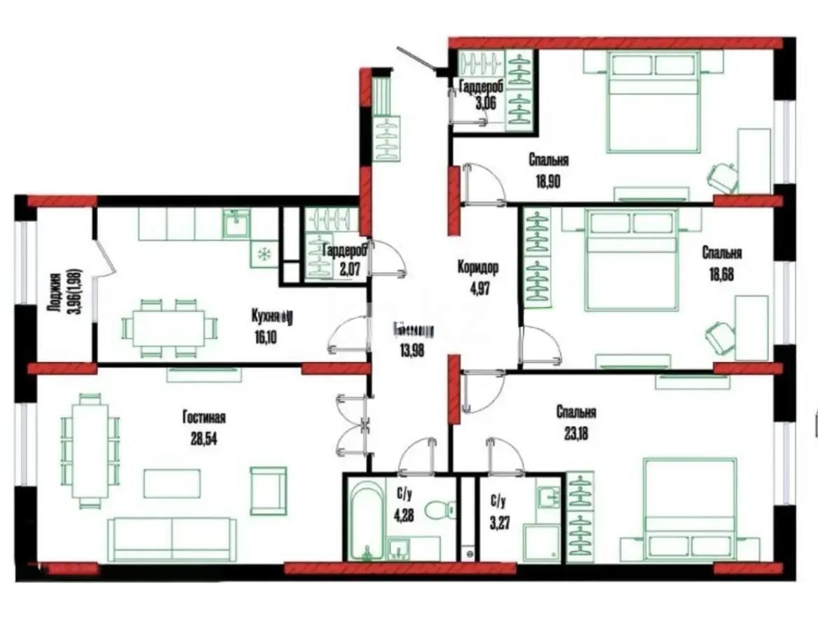 Продажа 4-комнатной квартиры, 140 м² - Продажа четырехкомнатных квартир в кирпичном доме в Казахстане - страница 2 фото 6 из 6