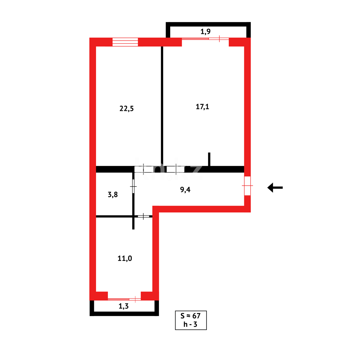 Продажа 3-комнатной квартиры, 67 м², ул. Муканова, дом  55г - Продажа  трехкомнатных квартир в новостройках Караганды фото 18 из 18