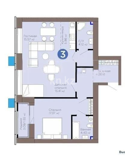 Продажа 3-комнатной квартиры, 75.75 м², ул. Е-899, дом  5/1 в Астане