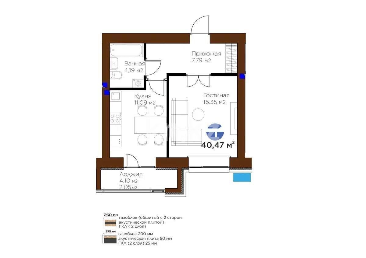 Продажа 1-комнатной квартиры, 40.47 м² в Астане