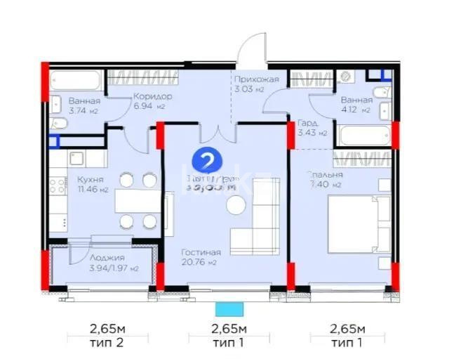 Продажа 2-комнатной квартиры, 70 м², ул. Е-899, дом  3 в Астане