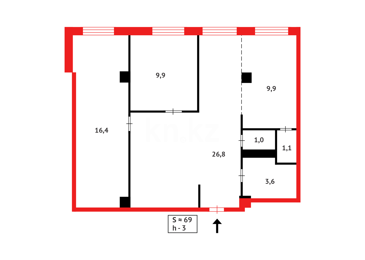 Продажа 3-комнатной квартиры, 68 м², мкр. Степной-2, дом  2/4 в Караганде - фото 17