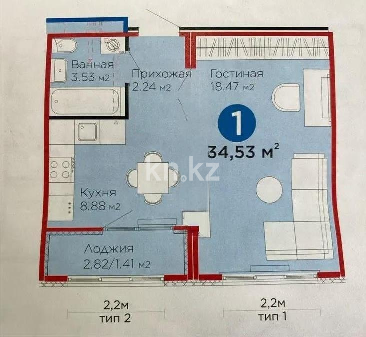 Продажа 1-комнатной квартиры, 35 м² - Продажа однокомнатных квартир в р-не Нура Астаны - страница 3 фото 1 из 1