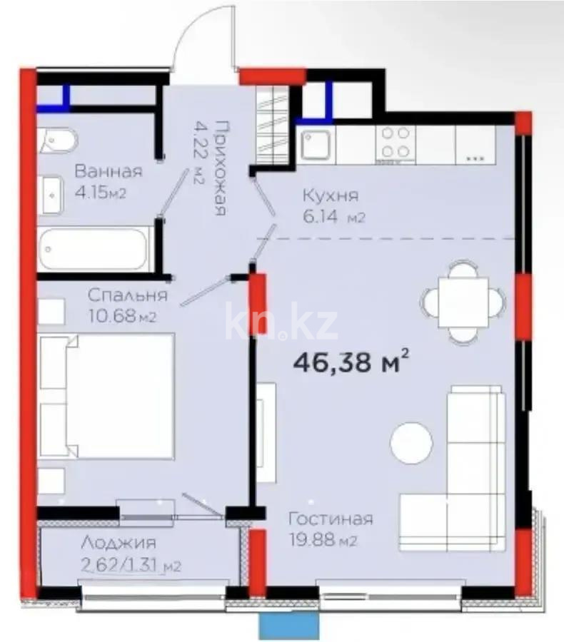 Продажа 2-комнатной квартиры, 46.4 м², ул. Рыскулова, дом  18/1 в Астане - фото 3