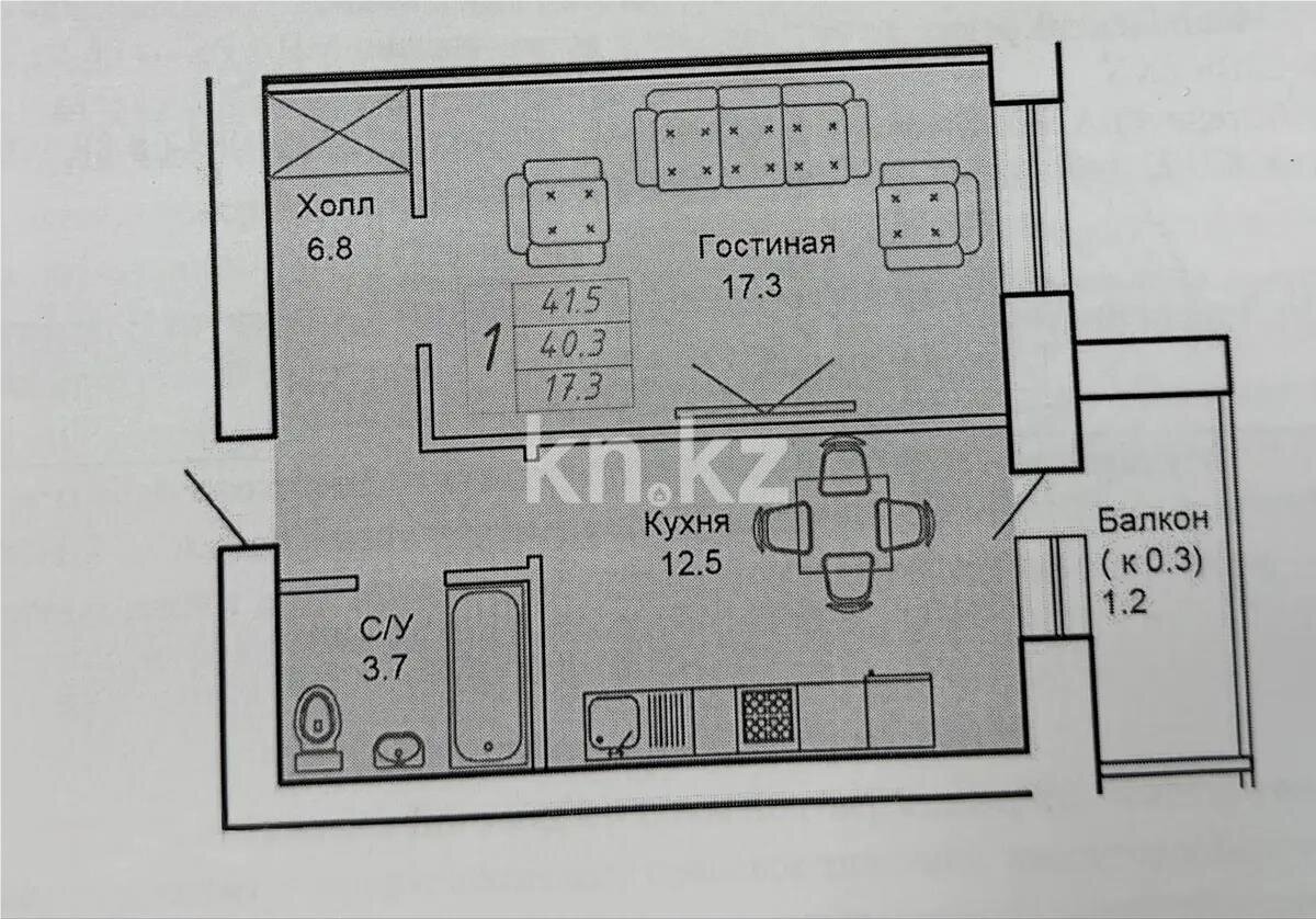 Продажа 1-комнатной квартиры, 41.5 м² в Астане