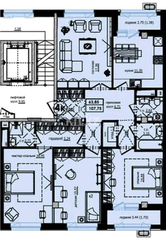 Продажа 4-комнатной квартиры, 111 м², ул. Байтурсынова, дом  22 стр - Продажа  четырехкомнатных квартир в Астане без посредников с фото фото 1 из 1