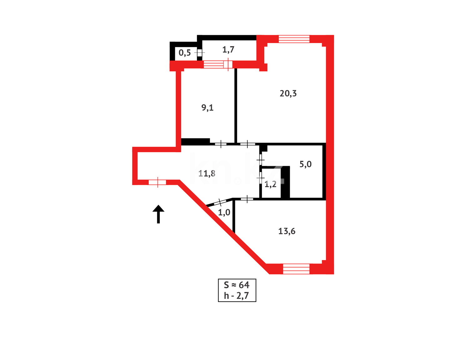 Продажа 2-комнатной квартиры, 64.2 м², ул. Сыганак - Продажа земельных участков в Уральске фото 17 из 17