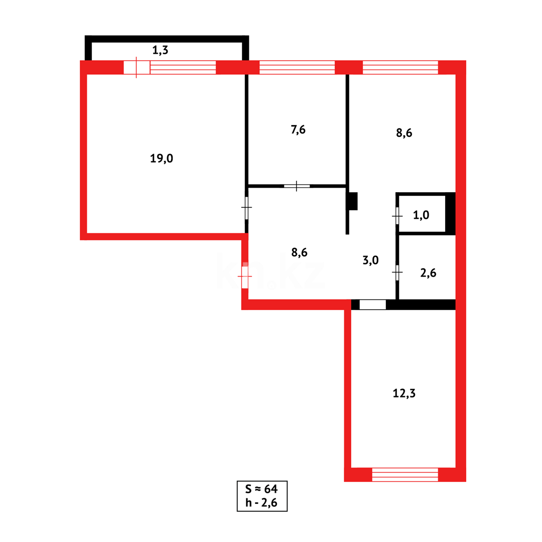 Продажа 3-комнатной квартиры, 64 м², ул. Муканова в Караганде - фото 14